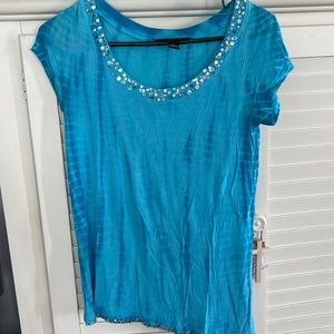 INC dress t multi shades of blue with silver sequins. Asymmetrical. Sz S